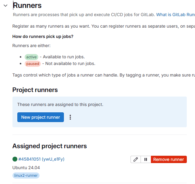 Состояние GitLab Runner